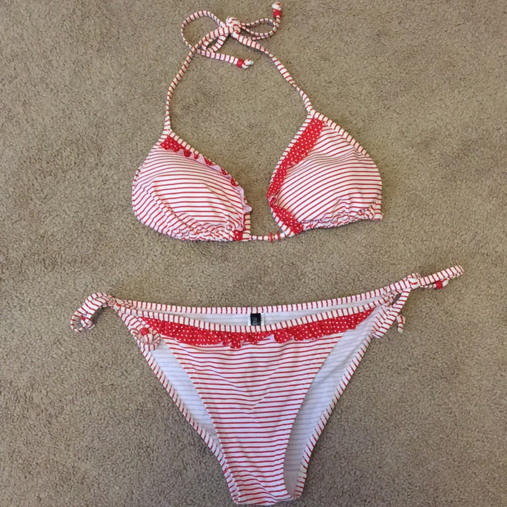 Red and white bikini